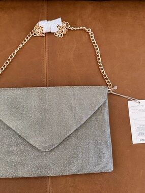 NWT a New Day Envelope Clutch in Metallic Glitter with Gold Chain Strap